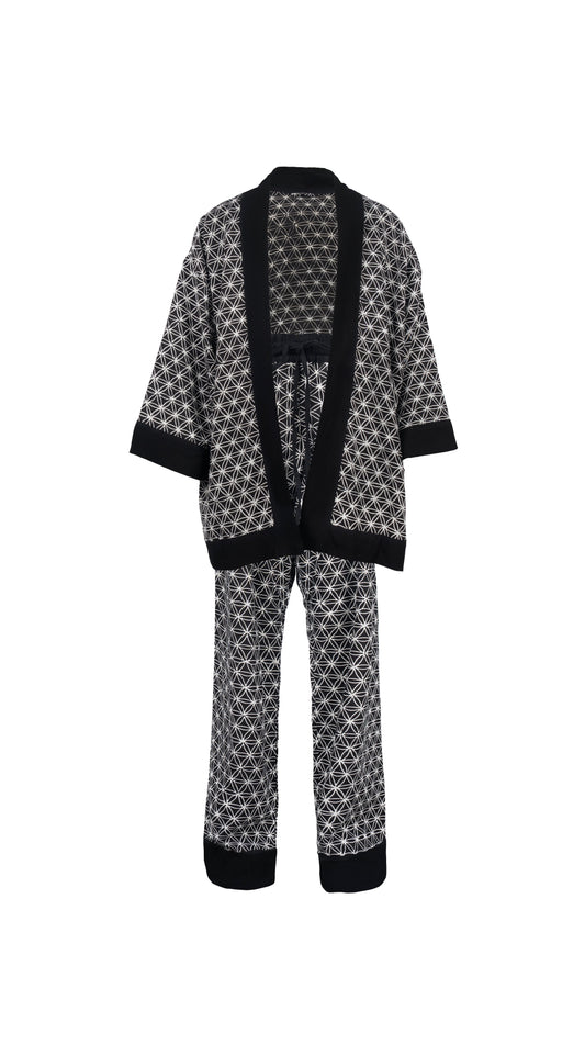 Kinder Kimono Set, Flower of Life, schwarz