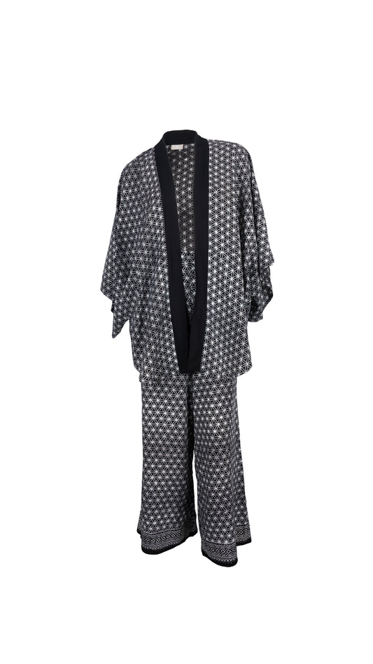 Kimono Set Flower of Life, schwarz/weiss