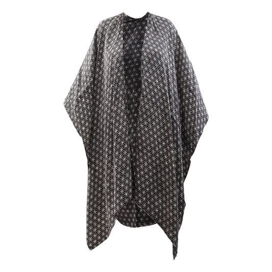 offener Seidenkaftan Flower of Life, schwarz